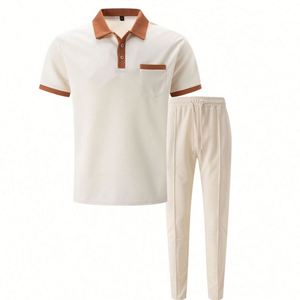 I-0641 Hot Sale Plus Size Men's Eco-Friendly Summer Formal Button Collar Short Sleeve Soft Two-Piece Set - Product Image 6