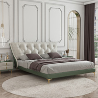Cadre de lit King Size en cuir moderne de luxe Lit double haut Tête de lit en cuir rembourrée capitonnée Fabricants de qualité Doux