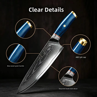 Handgesmeed Damascus staal broodmes, groentehakmes, modern minimalistisch houten handvat, ambidextrous, 19,5 cm lemmet