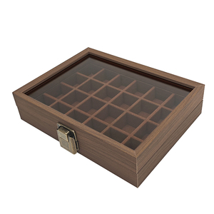 Bán Buôn Óc Chó Gỗ Kết Cấu Nhẫn Đồ Trang Sức Tổ Chức Hộp Hình Chữ Nhật Hình Dạng Với 12/24 Khe Cắm Cửa Sổ Kính Nắp Cho Bộ Sưu Tập Trường Hợp - Product Image 3