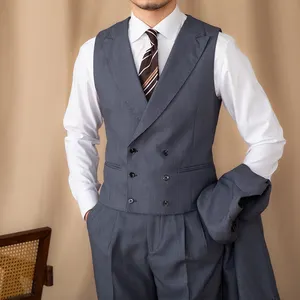 Colete de lapela dupla de alta qualidade para homens, traje formal personalizado de fábrica.