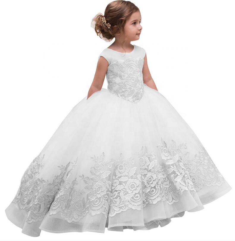 Пышные платья принцессы с цветами для девочек, свадебное платье, белое