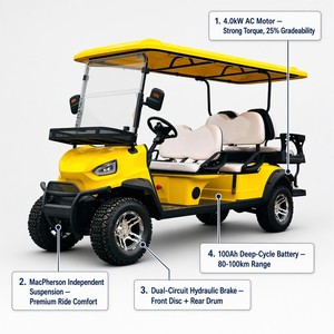 Voiturette de golf électrique 6 places (4+2) pour hôtel-resort et club de golf, homologuée pour la route, couleur et logo personnalisables (OEM) - Product Image 2