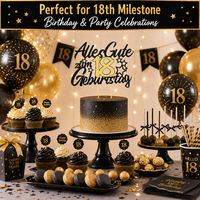 Deutscher Schwarz-Gold Glitzer 'Alles Gute Zum 18. Geburtstag' Geburtstagstorten-Topper 16x20cm Karton 18. Party-Zubehör