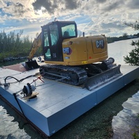 Plateforme de travail flottante modulaire avec pieds de support |   Plateforme flottante pour opération d'excavation et de forage en zone humide
