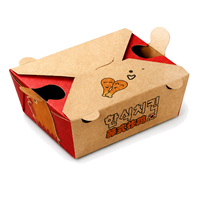 Individuell Bedruckte Kraftpapier-Lebensmittelbox für Gebratenes Hähnchen zum Mitnehmen mit Roten Seitenwänden und Faltverschluss