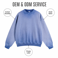 Sweat-shirt unisexe vintage délavé coupe oversize 430g en molleton bouclette épais à épaules tombantes col rond