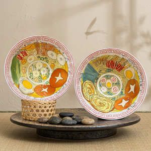 Platos de Sopa de Cerámica Pintados a Mano, Diseño Redondo con Dibujos Animados, Juego de Vajilla Hecho a Mano para Fiestas - Product Image 4