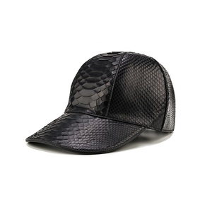 Gorra de Béisbol ZENOS de Alta Gama, Personalizada, de 6 Paneles, con Hebilla de Cobre Dorado, para Todas las Estaciones, de Piel de Pitón, Impermeable, Negra Lisa Única - Product Image 6