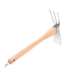 Small Hoe Stainless Steel Three Pronged With Blade 6in Natural Wood Handle Garden Weeding Tool - Product Image 1