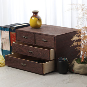 Desktop <b>Storage</b> <b>Box</b> Solid Wood With <b>Drawers</b> Multi Layer Organizer For Desk Neatening 33x23x14.5cm Rectangle Freestanding - Product Image 1