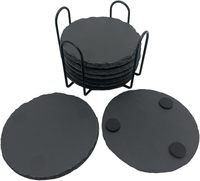 Ensemble de sous-verres ronds en ardoise naturelle écologique de haute qualité avec support, gravure laser, pour restaurants, vente directe d'usine