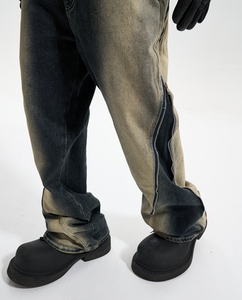 Abbigliamento da strada da <span class=keywords><strong>uomo</strong></span> con etichetta personalizzata Drop Ship Stock <span class=keywords><strong>Jeans</strong></span> svasati in Denim <span class=keywords><strong>grigio</strong></span> impilati - Product Image 4