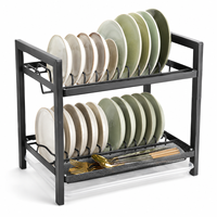 Égouttoir à vaisselle en métal, organisateur de cuisine avec plateau de drainage amovible, support pour assiettes et bols, panier à ustensiles, étagère de rangement