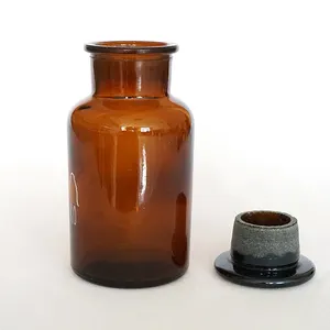 Laboratuar kullanılan eczane kehribar 250ml reaktif şişe kahverengi cam kavanoz geniş ağızlı stoper ile