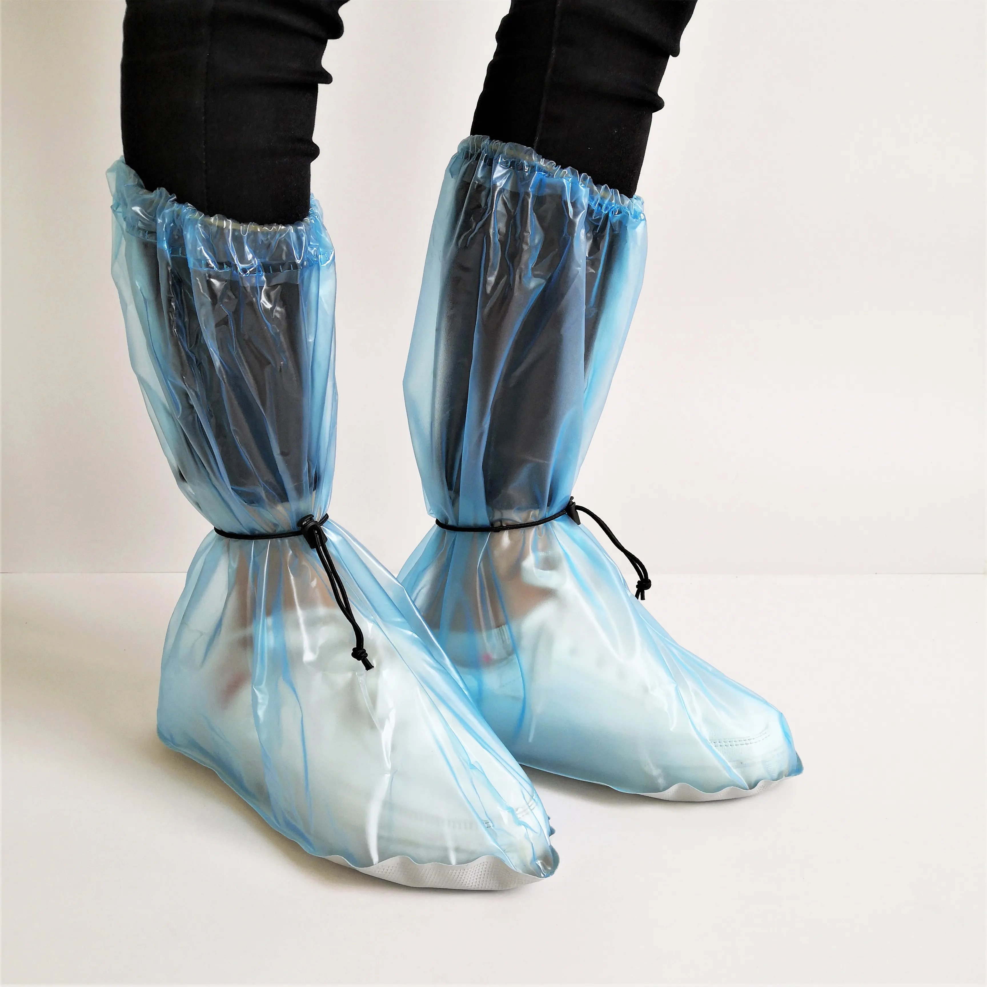 ハイアッパー防水滑り止めブルー再利用可能なゴム靴カバーブーツ男性と女性