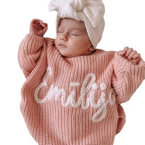 Pull en tricot surdimensionné personnalisé pour les tout-petits, <span class=keywords><strong>cadeau</strong></span> de fête prénatale brodé avec nom pour le Nouvel An et Noël - Product Image 6