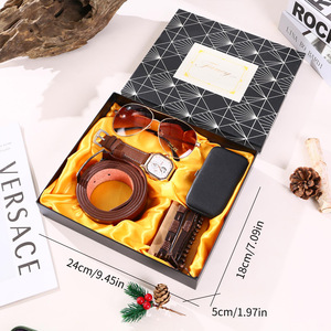 Coffret cadeau pour homme, montre, lunettes de soleil, ceinture, bracelet, coupe-ongles, boîte cadeau de fête, style Noël durable - Product Image 2