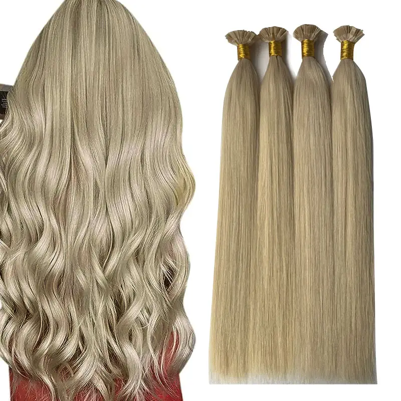 Platinum Blonde Keratin flat Tip Hair Extensions 22 inch Hot Fusion Blonde real Remy Human Hair Long Straight 50g 50strands