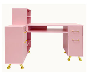 Moderne Houten Nageltafel Voor Salonwerkplaats Wit/Goud Met Afsluitbare 2 Laden En Handsteun Hoge Zichtbaarheid - Product Image 3