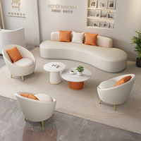 Ensemble de canapés incurvés en similicuir de luxe léger de style européen, pour magasins de vêtements, salons de beauté, bureaux, avec mousse éponge haute élasticité compressée