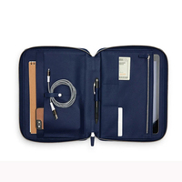Porte-documents A4 en cuir PU personnalisé avec logo, fermeture éclair, pour tablette, câbles, téléphone, stylo, sac de rangement