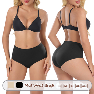 3171 Damen-Slips mit Doppelschicht-Formgebung, Mittelhoher Bund, Größen S-4XL, Glatte Unterwäsche für Damen - Product Image 1