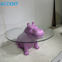 Table basse en fibre de verre solide en forme d'hippopotame, statue créative d'animal en FRP, base ronde, pour la maternelle