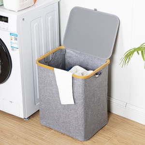 Laundry <b>Basket</b> Rectangular Gray With Lid <b>For</b> Bathroom Clothing <b>Storage</b> Organizer <b>Large</b> Capacity - Product Image 1