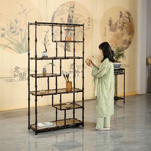 Chinese Retro Bamboo Display Shelf Irregular Shape <b>Standing</b> Type For Living Room <b>Tea</b> Set Storage - Product Image 4