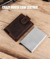 Dompet Kartu Kredit Pria Kulit Asli Wadah Kartu Aluminium untuk Pria Dompet Koin Pria Pengait Pendek Carteiras Kecil