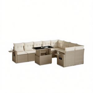 Ensemble de canapés de jardin en rotin beige avec structure en acier et verre trempé, mobilier d'extérieur pour usage en jardin - Product Image 1