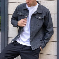 Veste en jean vintage noire pour homme, style motard, streetwear, hip-hop, coupe slim, décontractée, manteau en jean, vêtement d'extérieur