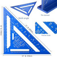 Règle triangulaire en alliage d'aluminium de 12 pouces, outil triangulaire à 45/90 degrés, règle à angle droit, outils de mesure pour la menuiserie