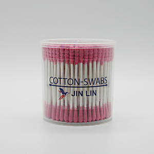 200 pièces de cotons-tiges en papier rouge rose de qualité supérieure, à double embout (rond et spiralé), écologiques, avec conteneur rond - Product Image 1