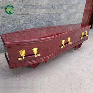オーストラリアE0接着剤MDF HDFチップボード用OEM工場のヨーロッパ成人葬儀用光沢棺レッドウッド紙ベニヤ英国棺 - Product Image 2