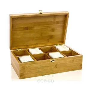 New Design Tea Box 8 Compartment Tea Storage Stylish Lock Tea Holder With Bamboo Lid Multipurpose Storage Bamboo Collection