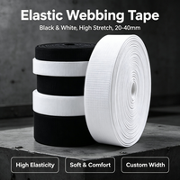Ruban élastique en tissu, noir et blanc, doux, haute élasticité, ruban de ceinture, rouleau de 20-40 mm pour vêtements, poignets, sacs à dos