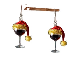 Brincos de Plástico em Formato de Taça de Vinho, Acrílico Plano, Decorações de Feriado, Dia dos Namorados, Rosa, Chapéu de Papai Noel - Mais Vendidos - Product Image 2