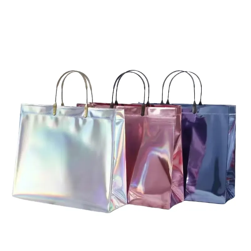 Holographic Gift bag birthday wedding gift clothing store plastic packaging PVC handbag customization