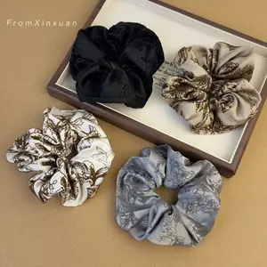 Fransız Vintage kumaş saten kadife baskılı büyük Scrunchies saç kravat ile bir high-end hissediyorum ve kadınlar için zarif kafa bandı kız