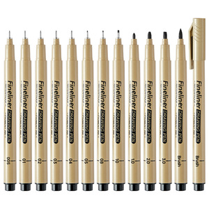 Juego de 12 Rotuladores de Línea Fina Negros para Dibujo Artístico, Regalo Profesional para Dibujar Anime, Gran Venta - Product Image 1