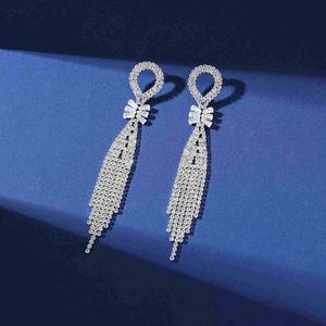 European American Temperament Tassel Rhinestone <b>Long</b> Gold Plated Geometric Women's Drop <b>Earrings</b> for Anniversary Fashion - Product Image 4