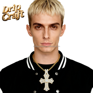 Colgante de Cruz Cristiana con Hoja de Arce DC Drip, con Incrustaciones de Cobre Chapado en Oro Genuino, Estilo Hip Hop, Unisex, con Circonita 5A, BIG-3 - Product Image 6