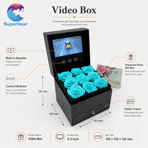 Superlieur 133*133*122mm Écran LCD numérique 4,3 pouces Boîte de brochure vidéo Emballage cadeau avec tiroir Blue BlueRose - Product Image 2