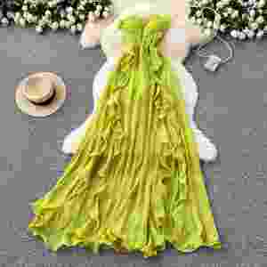 Vestido Midi Casual de Verano 2025 para Mujer, Sexy, sin Tirantes, con Abertura Asimétrica, Estilo Túnica, Ajustado, con Volantes y Encaje - Product Image 1