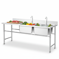 Wastafel Dapur Komersial OEM 304 Stainless Steel Dua Kompartemen, Finishing Brushed, Kapasitas 4L, Kaki Dapat Disesuaikan untuk Restoran dan Bar