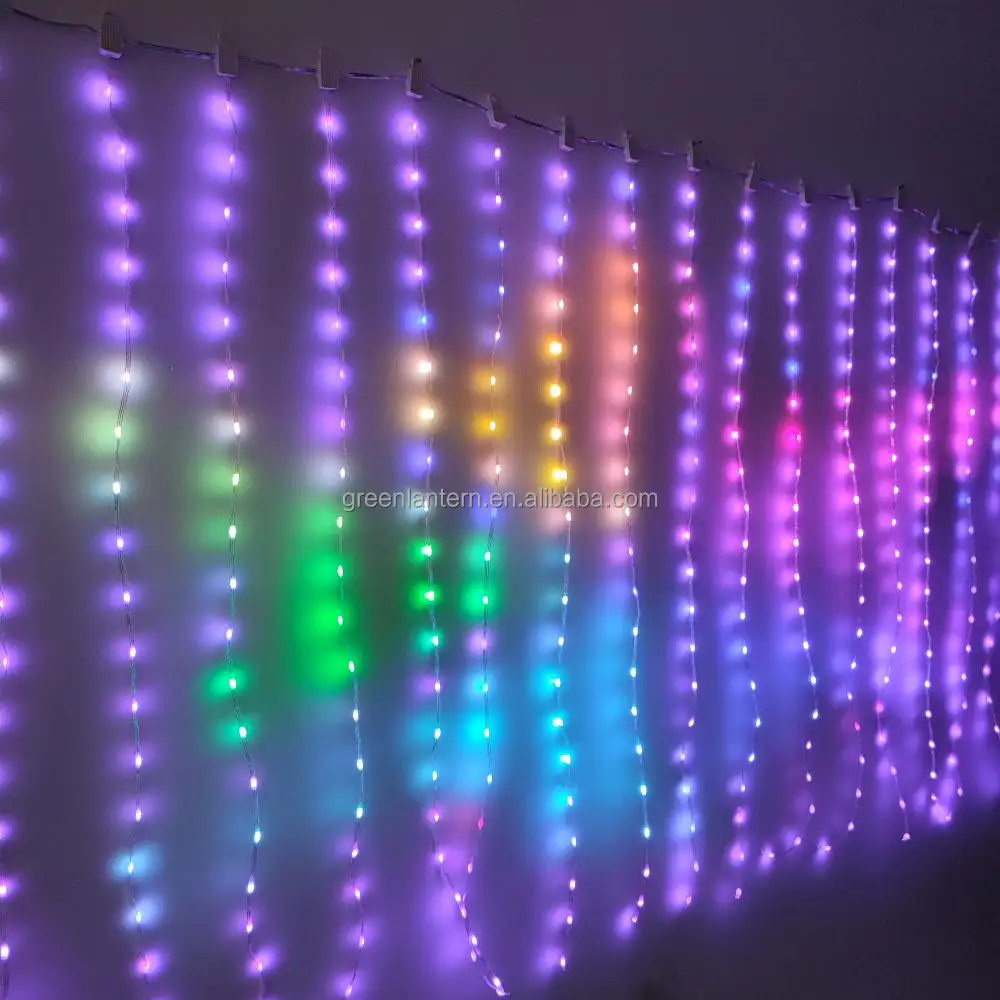 Rideau intelligent RGB de noël contrôlable par application, rideau adressable, lumières de cascade programmables, rideaux intelligents féeriques à Led