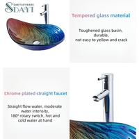 SDAYI fournisseurs peint à la main goutte d'eau art table bassin bleu coloré verre trempé salle de bain évier lavabo accessoires ensembles