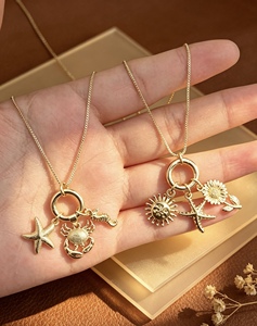 Wholesale Jewelry Style Exquisite Link <b>Chain</b> Joyeria Sun Flower Sea Star Multi-Element Charms Pendant Necklace - Product Image 5